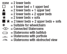 Deckplan and stateroom layouts and pictures are given purely as a guide. Size and layout may vary from the pictures.